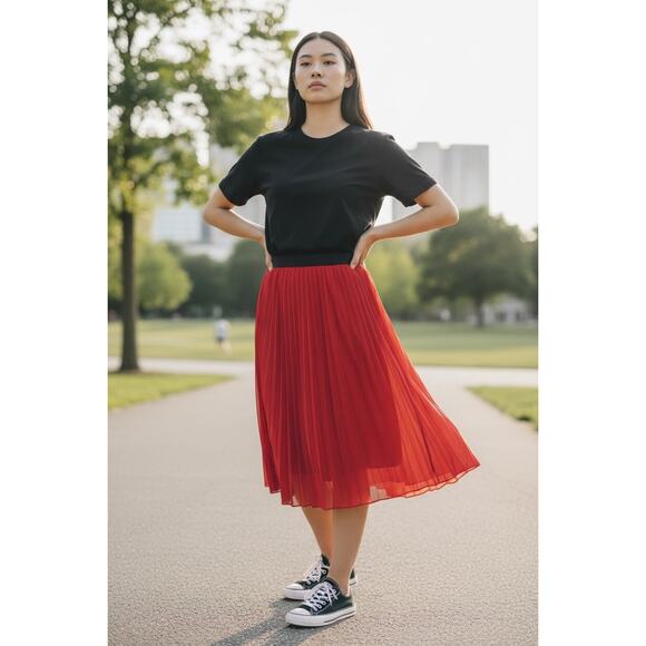 H&M Pink pleated midi length skirt size 8 - Picture 5 of 5